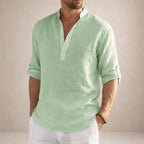 Chemise lin col mao manches longues pour homme