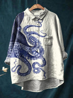 Chemise lin imprimé pieuvre col classique