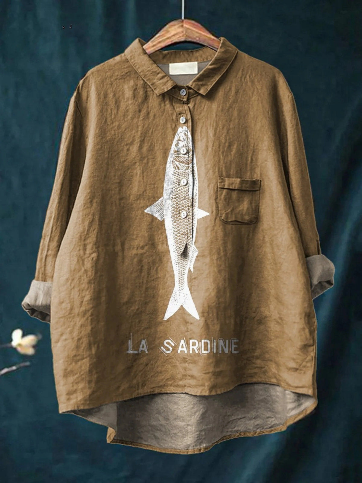 Chemise lin imprimé sardine poisson