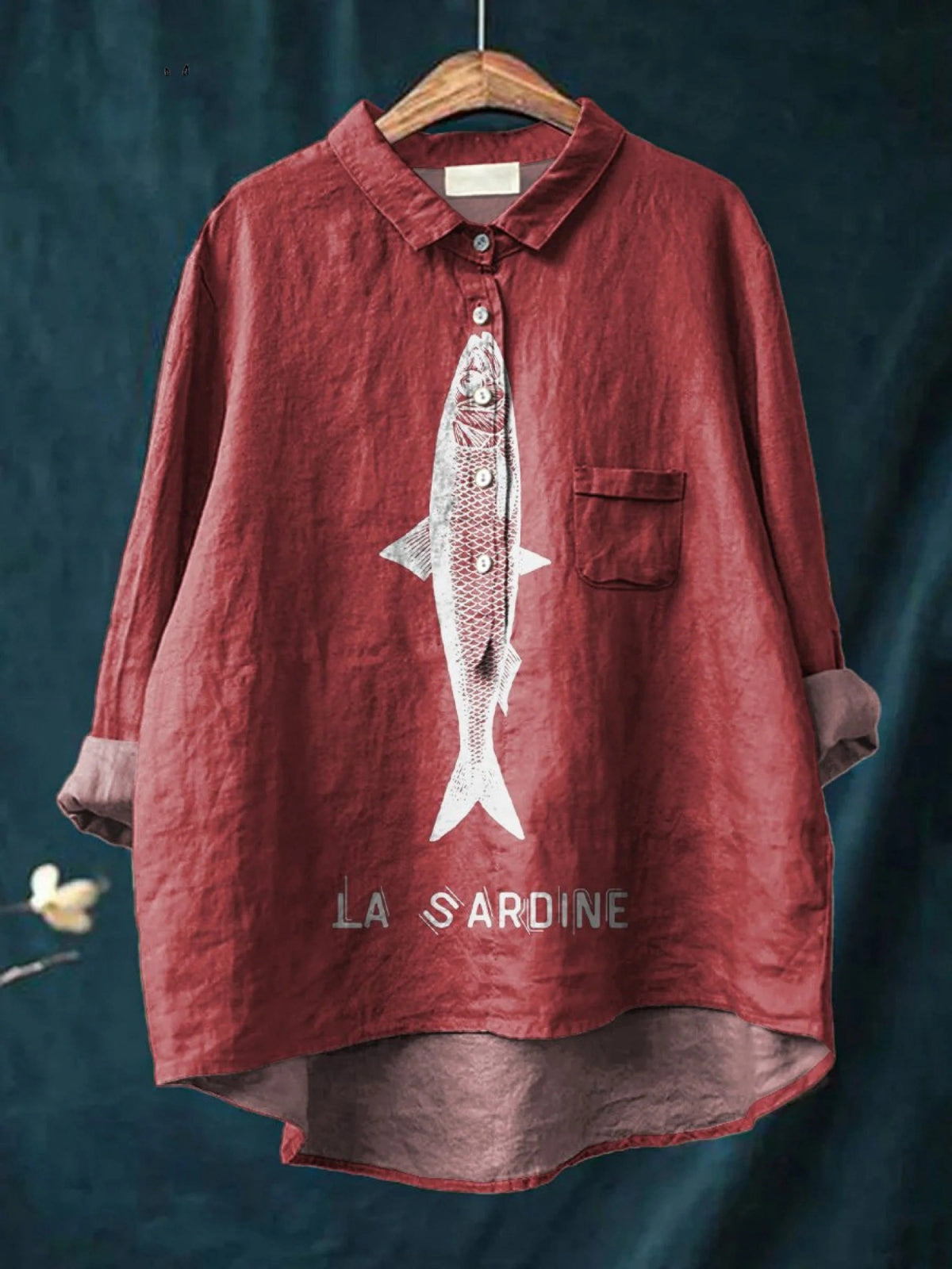 Chemise lin imprimé sardine poisson
