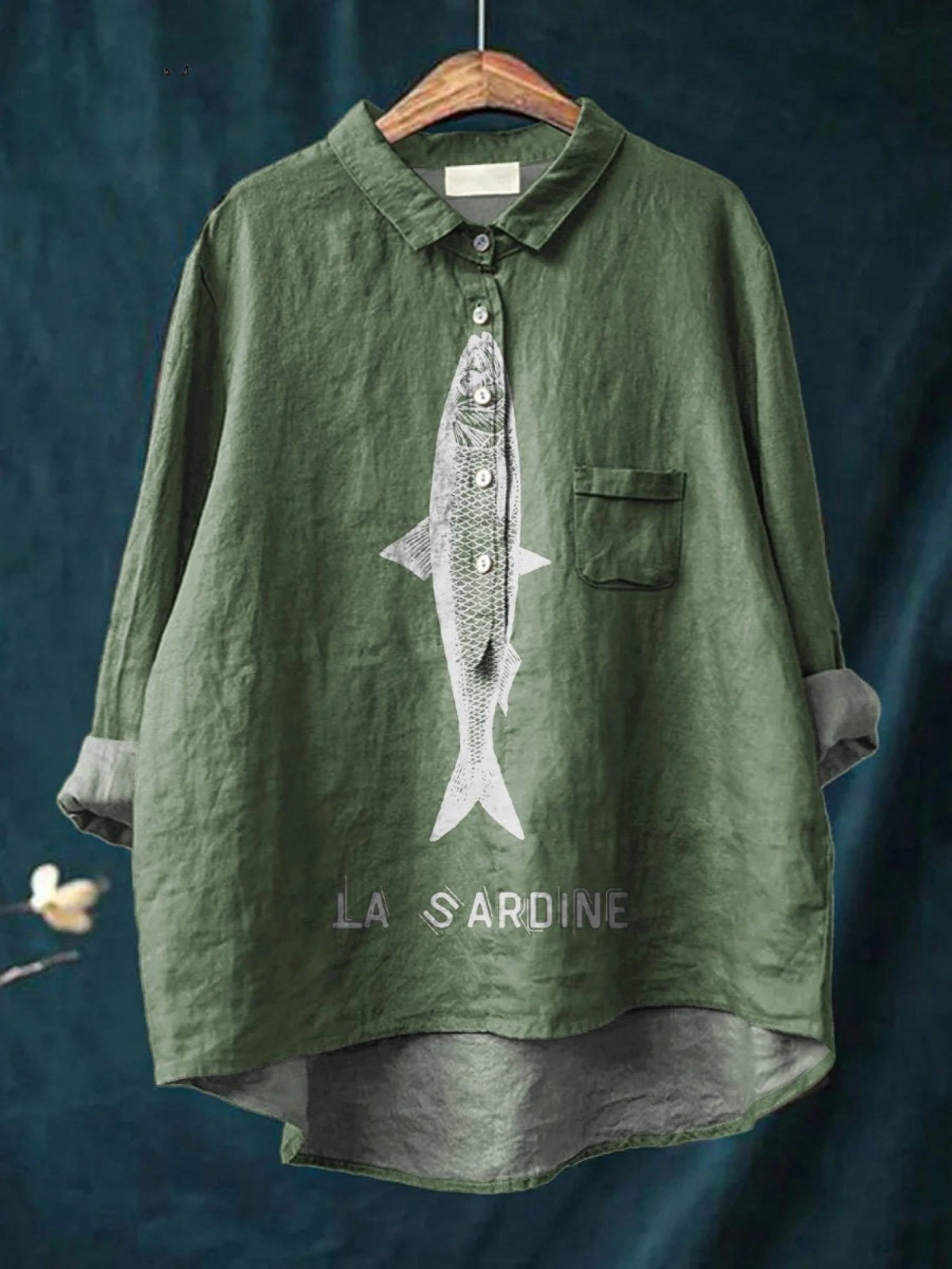 Chemise lin imprimé sardine poisson