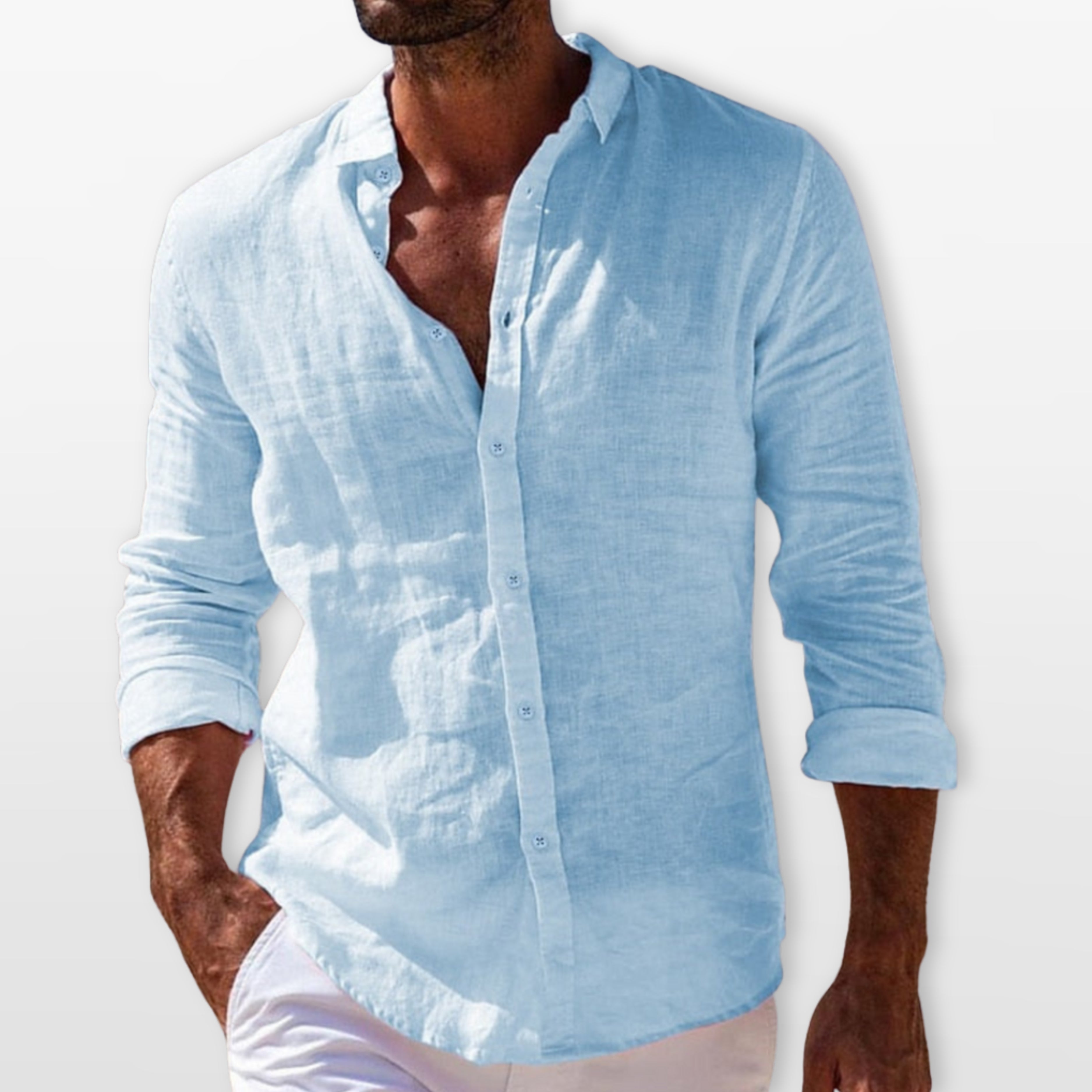 Chemise lin légère col classique manches longues pour homme