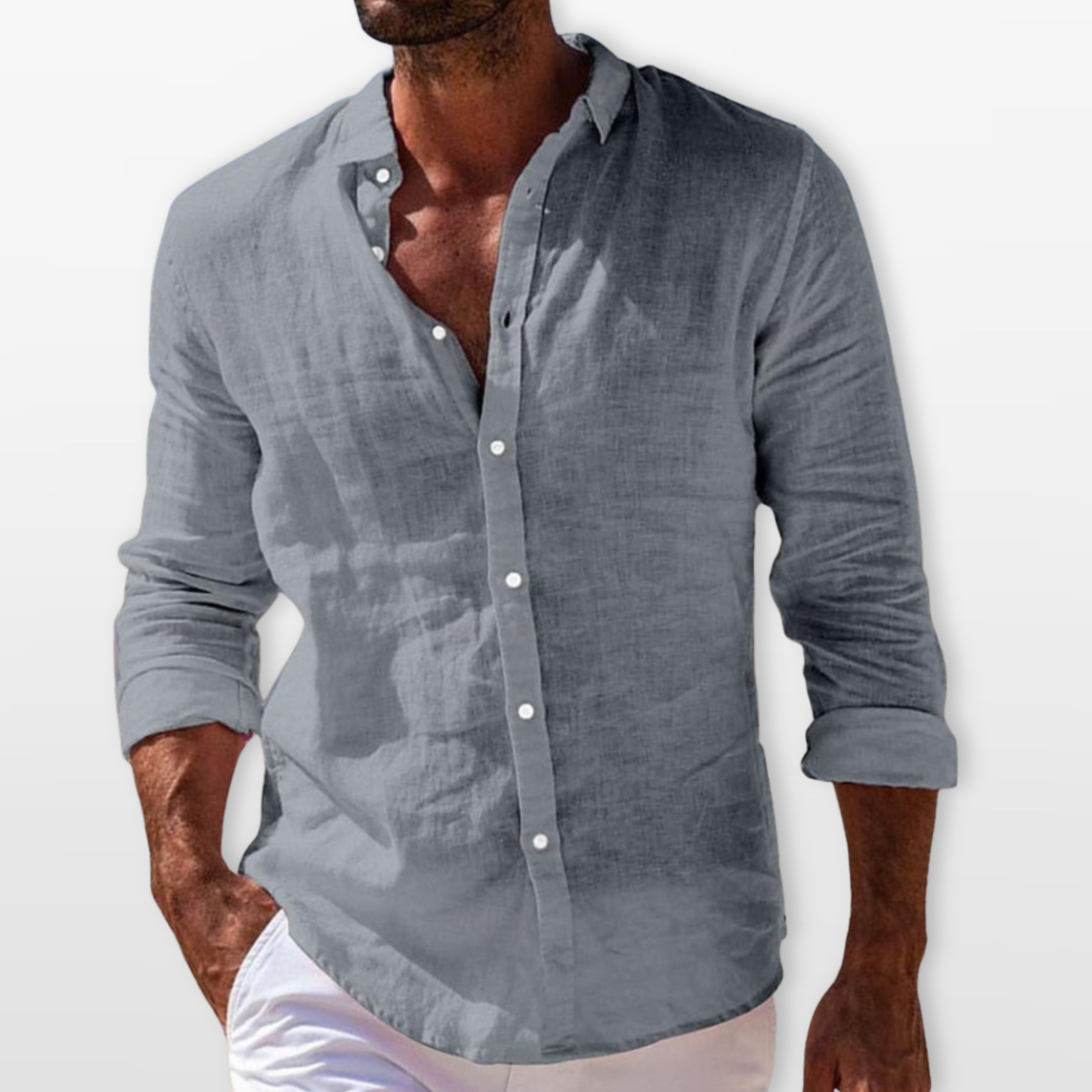 Chemise lin légère col classique manches longues pour homme
