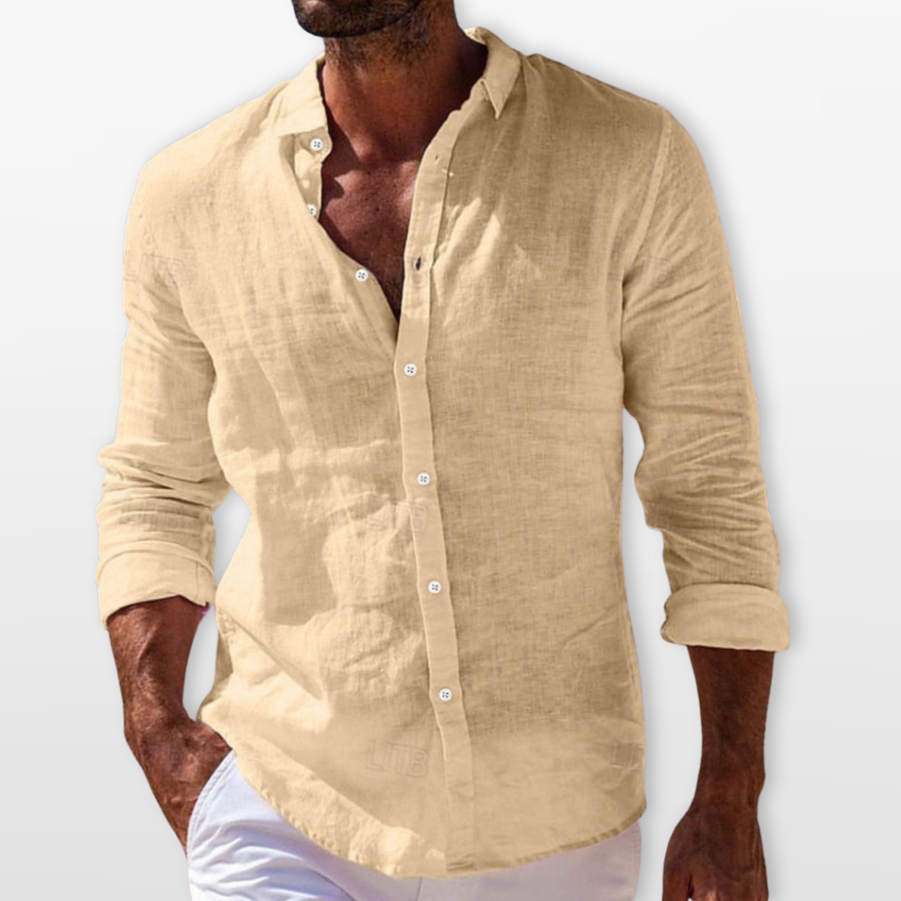 Chemise lin légère col classique manches longues pour homme