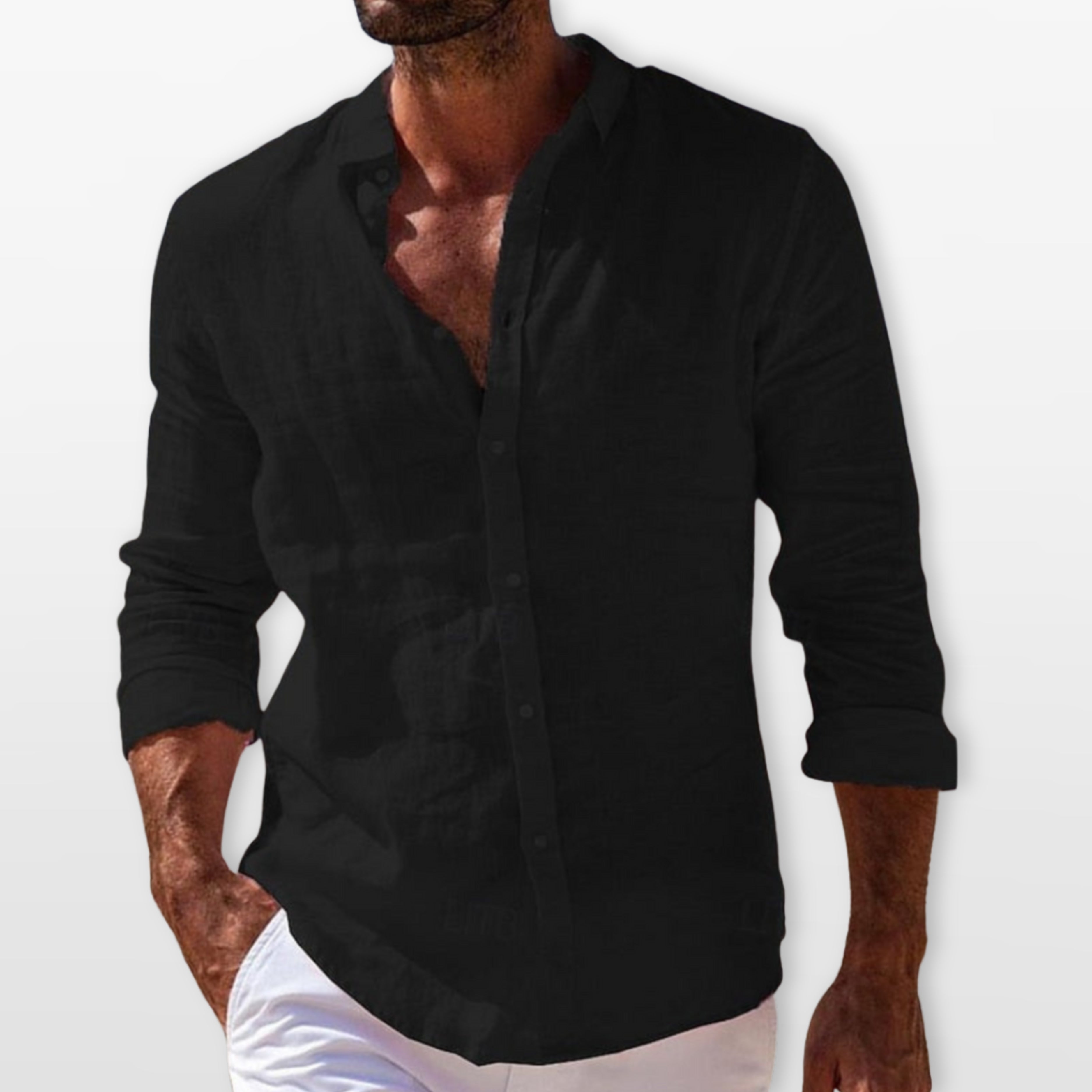 Chemise lin légère col classique manches longues pour homme