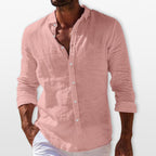 Chemise lin légère col classique manches longues pour homme