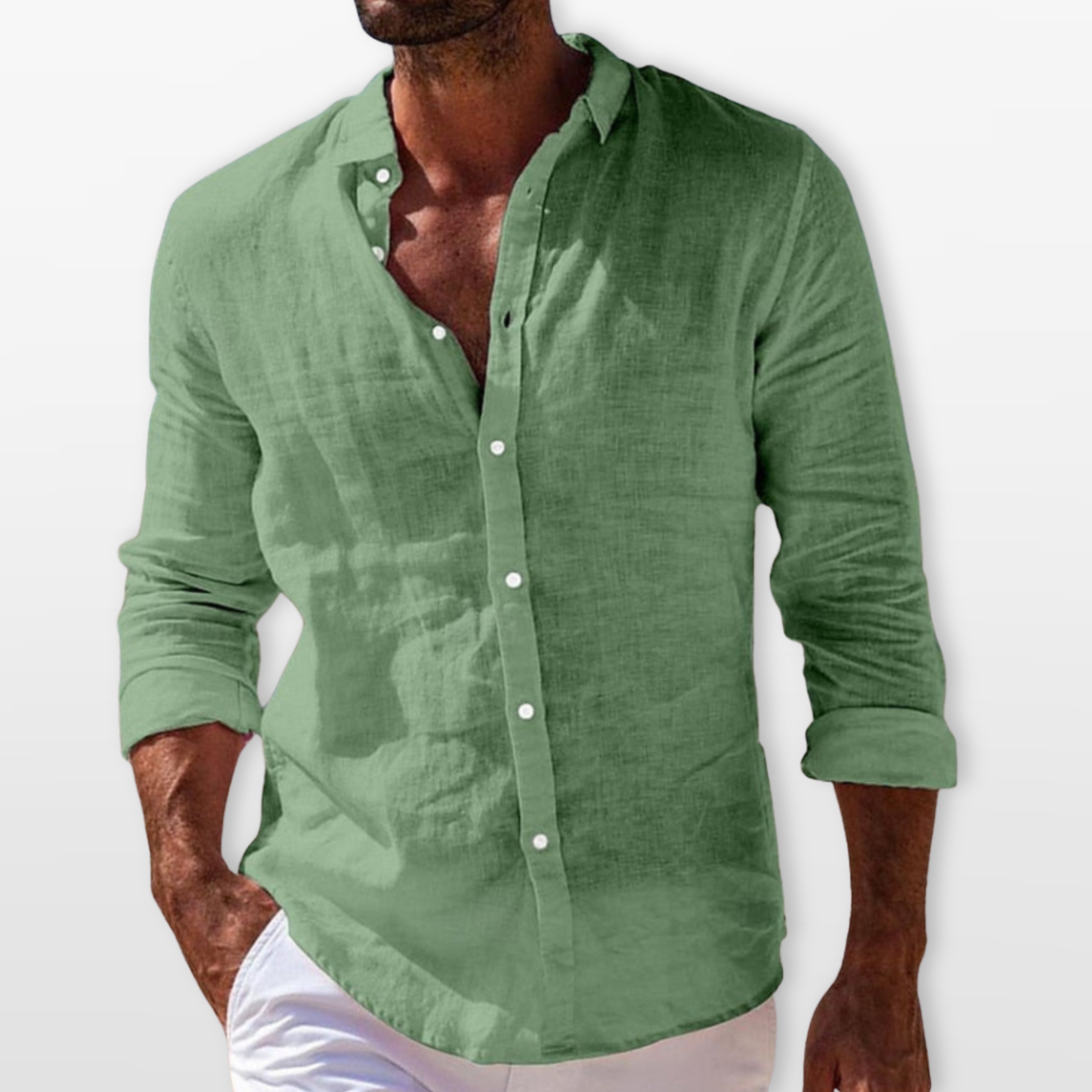 Chemise lin légère col classique manches longues pour homme