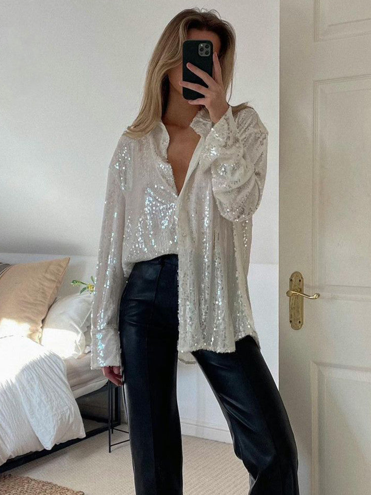 Chemise oversize à sequins éclatants pour femme
