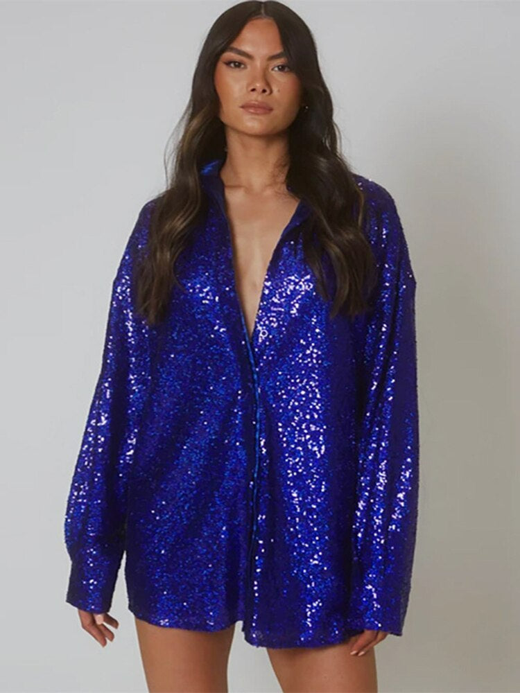 Chemise oversize à sequins éclatants pour femme