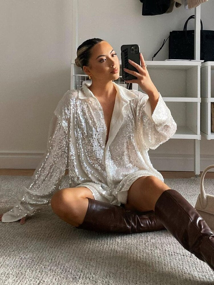 Chemise oversize à sequins éclatants pour femme