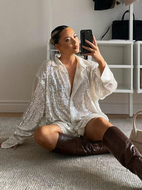 Chemise oversize à sequins éclatants pour femme