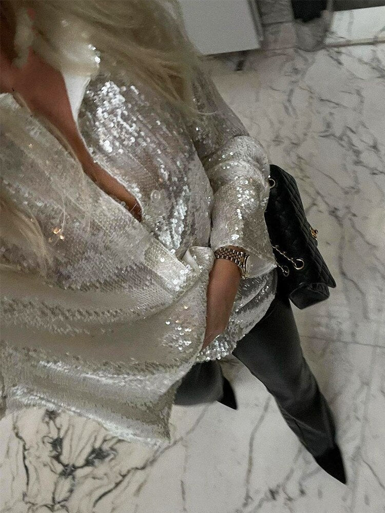 Chemise oversize à sequins éclatants pour femme