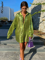 Chemise oversize à sequins éclatants pour femme