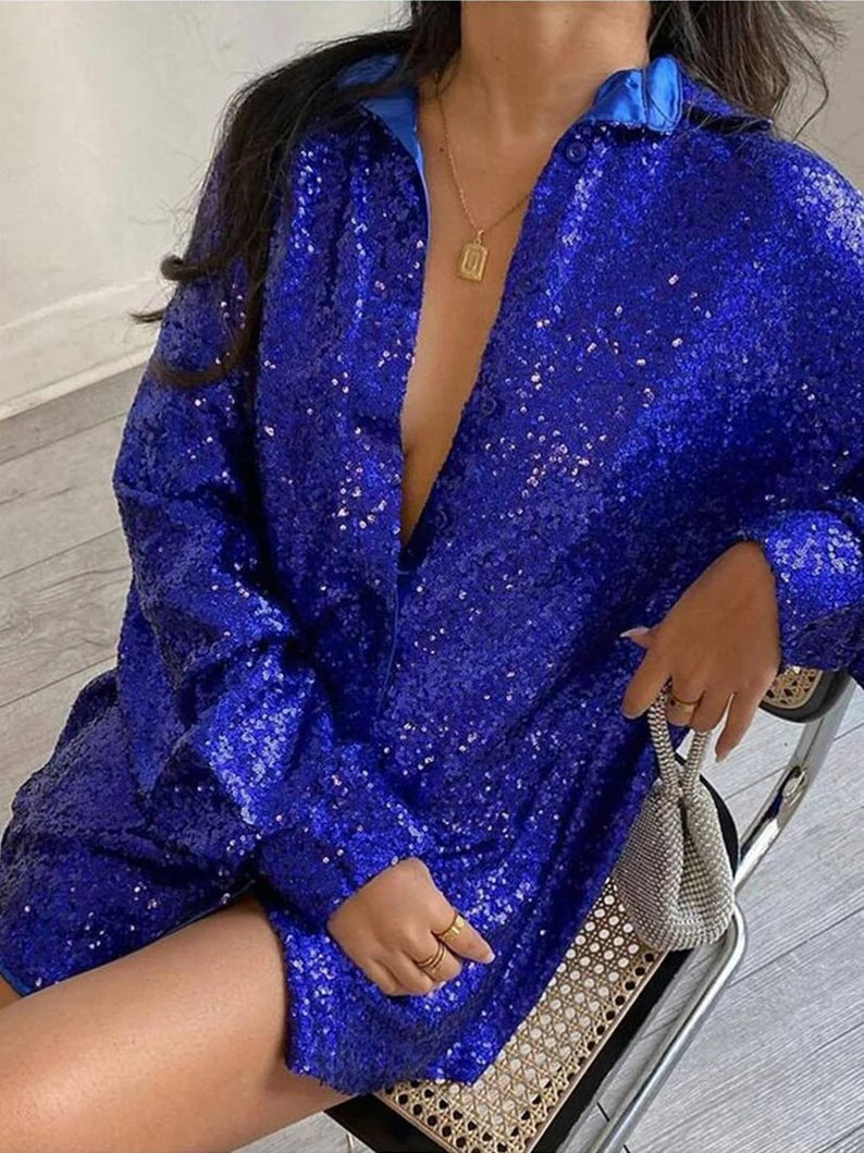Chemise oversize à sequins éclatants pour femme