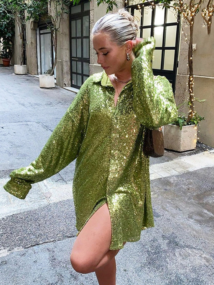 Chemise oversize à sequins éclatants pour femme