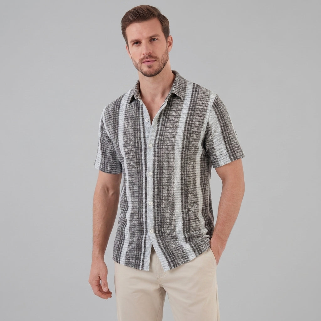 Chemise rayée à manches courtes coupe droite pour homme