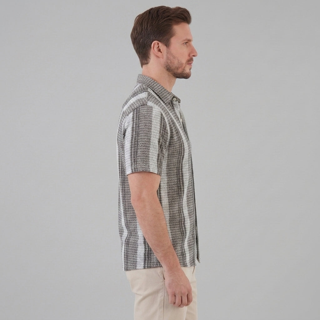 Chemise rayée à manches courtes coupe droite pour homme