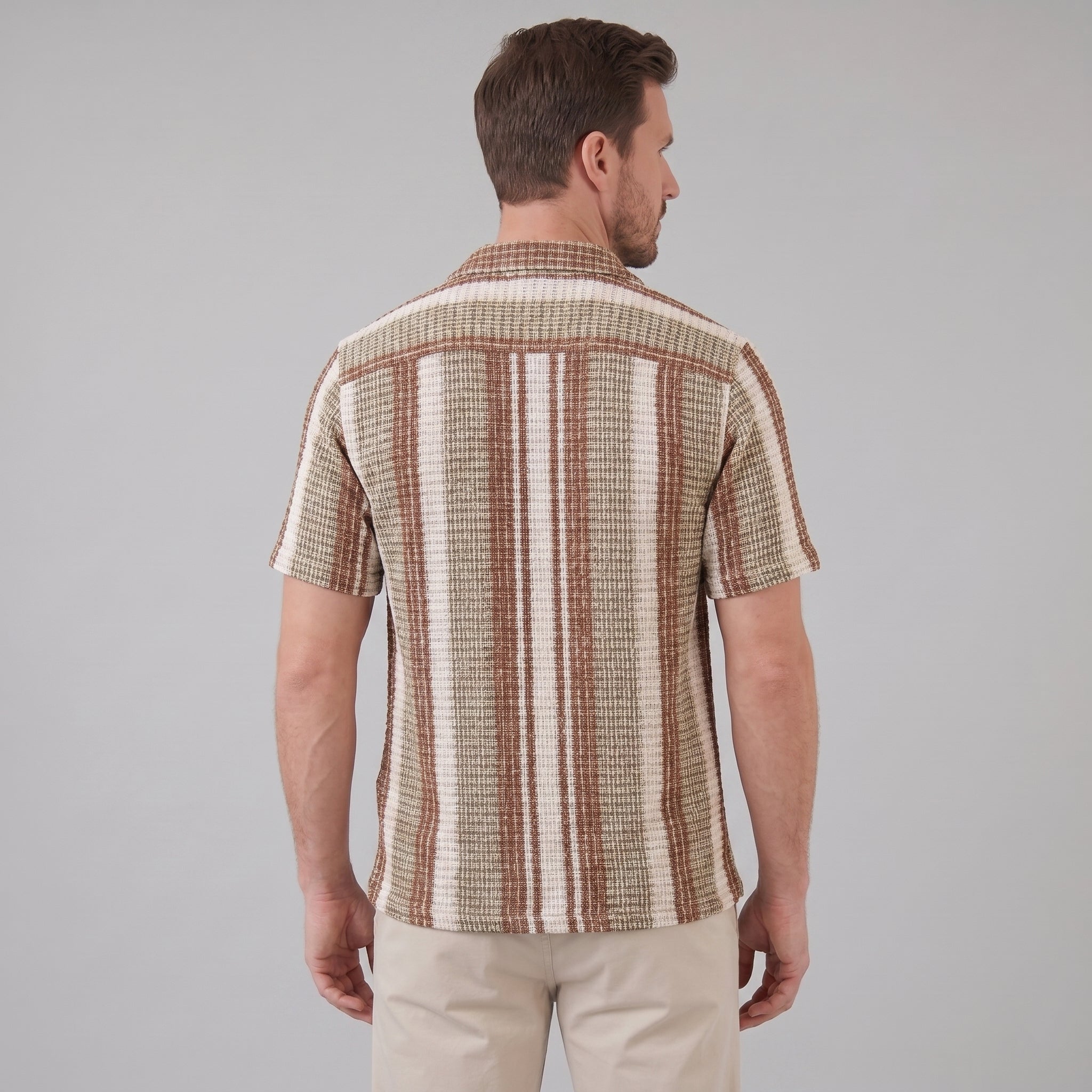 Chemise rayée à manches courtes coupe droite pour homme
