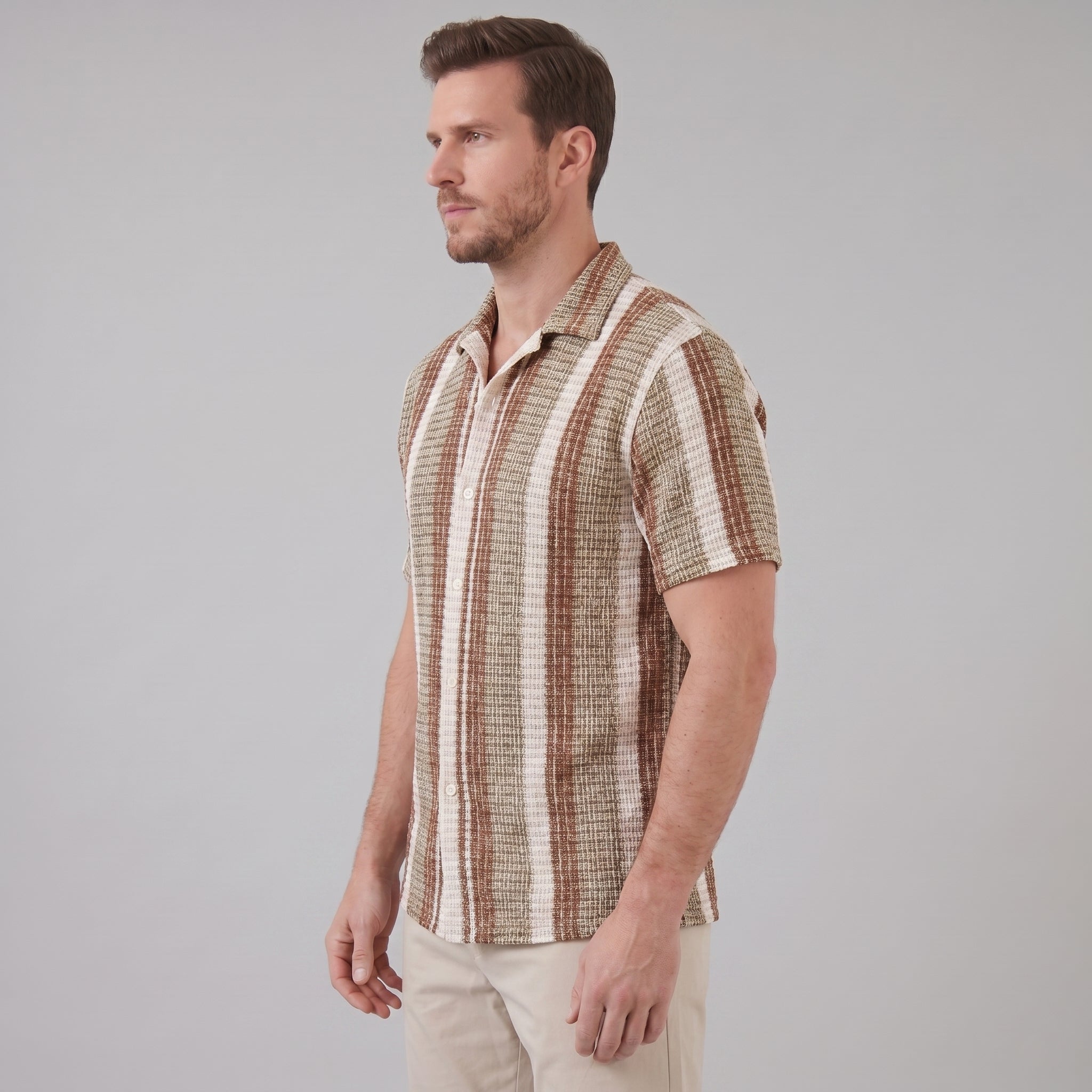 Chemise rayée à manches courtes coupe droite pour homme