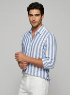 Chemise rayée à manches longues bleu pour homme