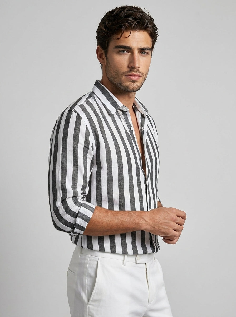Chemise rayée à manches longues noir pour homme