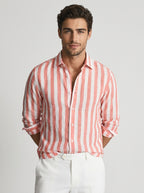Chemise rayée à manches longues rouge pour homme