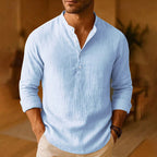 Chemise tunique en lin col montant pour homme