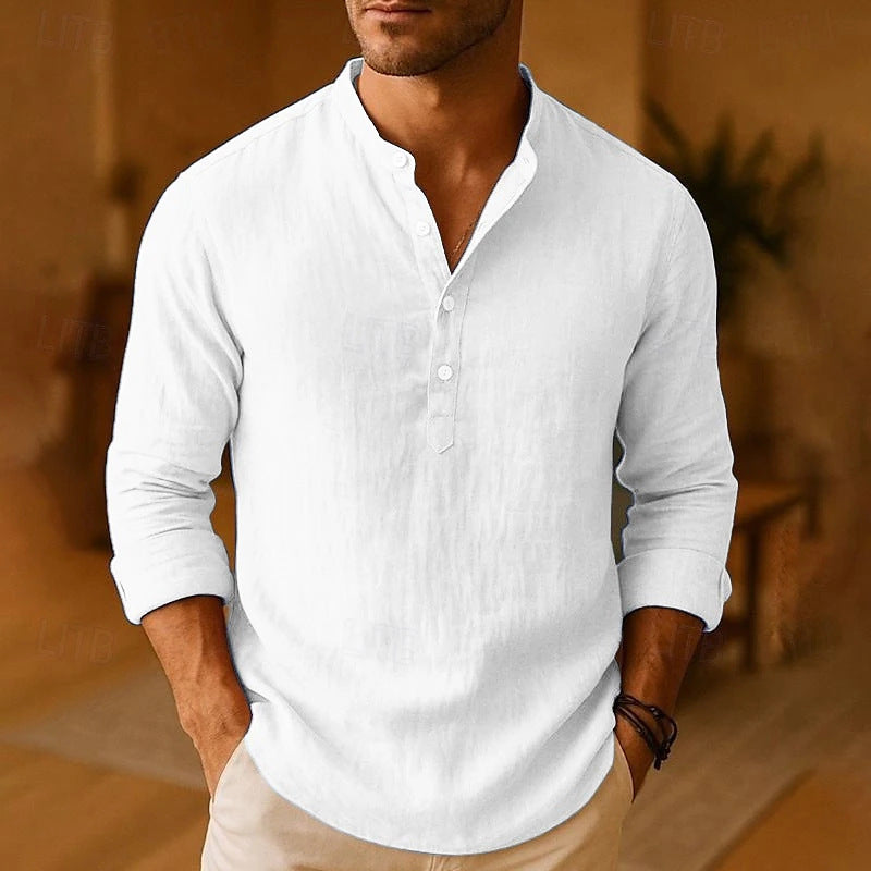 Chemise tunique en lin col montant pour homme