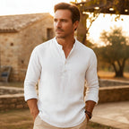 Chemise tunique en lin col montant pour homme