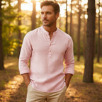 Chemise tunique en lin col montant pour homme