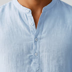 Chemise tunique en lin col montant pour homme