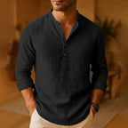 Chemise tunique en lin col montant pour homme