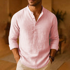 Chemise tunique en lin col montant pour homme