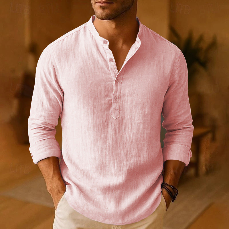 Chemise tunique en lin col montant pour homme