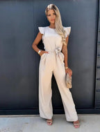 Combinaison large manches volantées avec ceinture pour femme