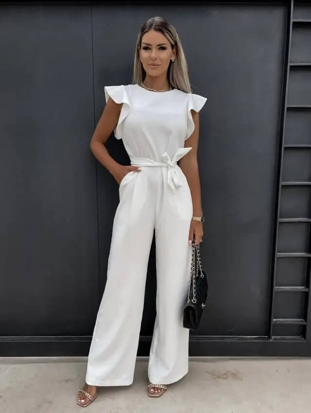 Combinaison large manches volantées avec ceinture pour femme