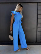 Combinaison large manches volantées avec ceinture pour femme