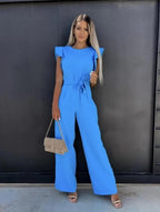 Combinaison large manches volantées avec ceinture pour femme