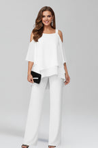 Combinaison pantalon large avec superposition fluide blanc pour femme
