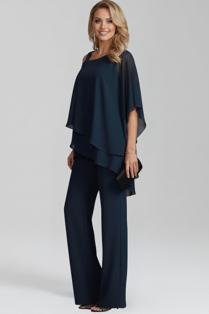 Combinaison pantalon large avec superposition fluide pour femme – vue 4