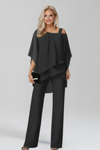 Combinaison pantalon large avec superposition fluide noir pour femme