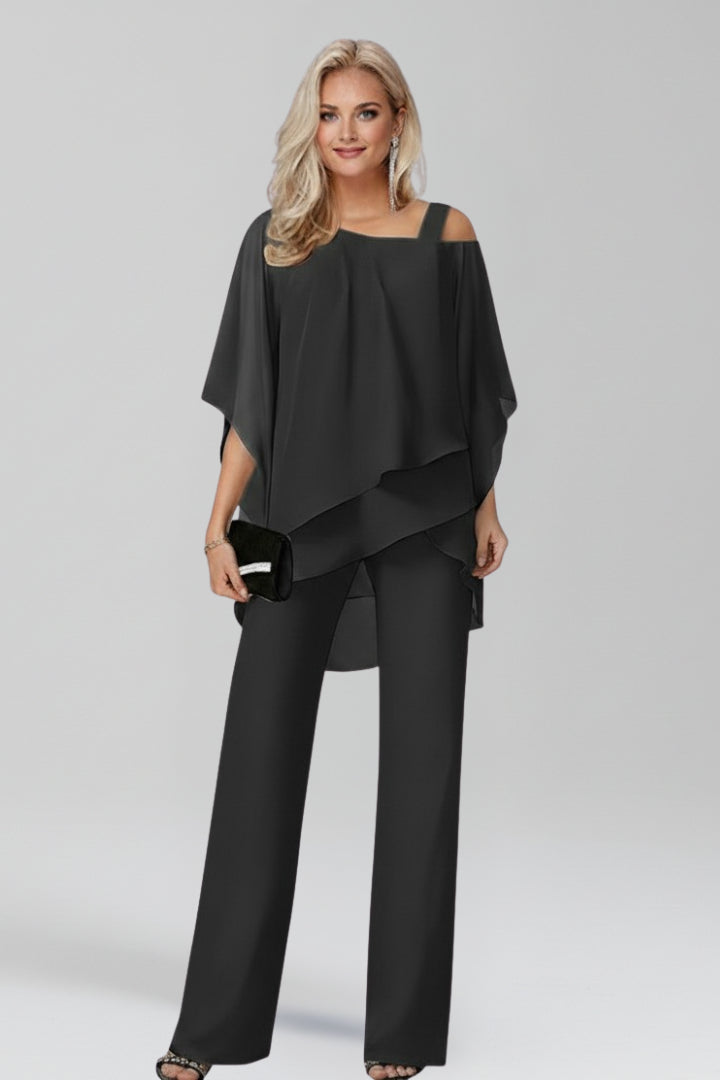 Combinaison pantalon large avec superposition fluide noir pour femme