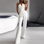 Combinaison pantalon large bustier col tailleur pour femme