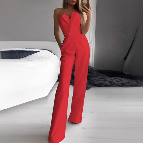 Combinaison pantalon large bustier col tailleur pour femme