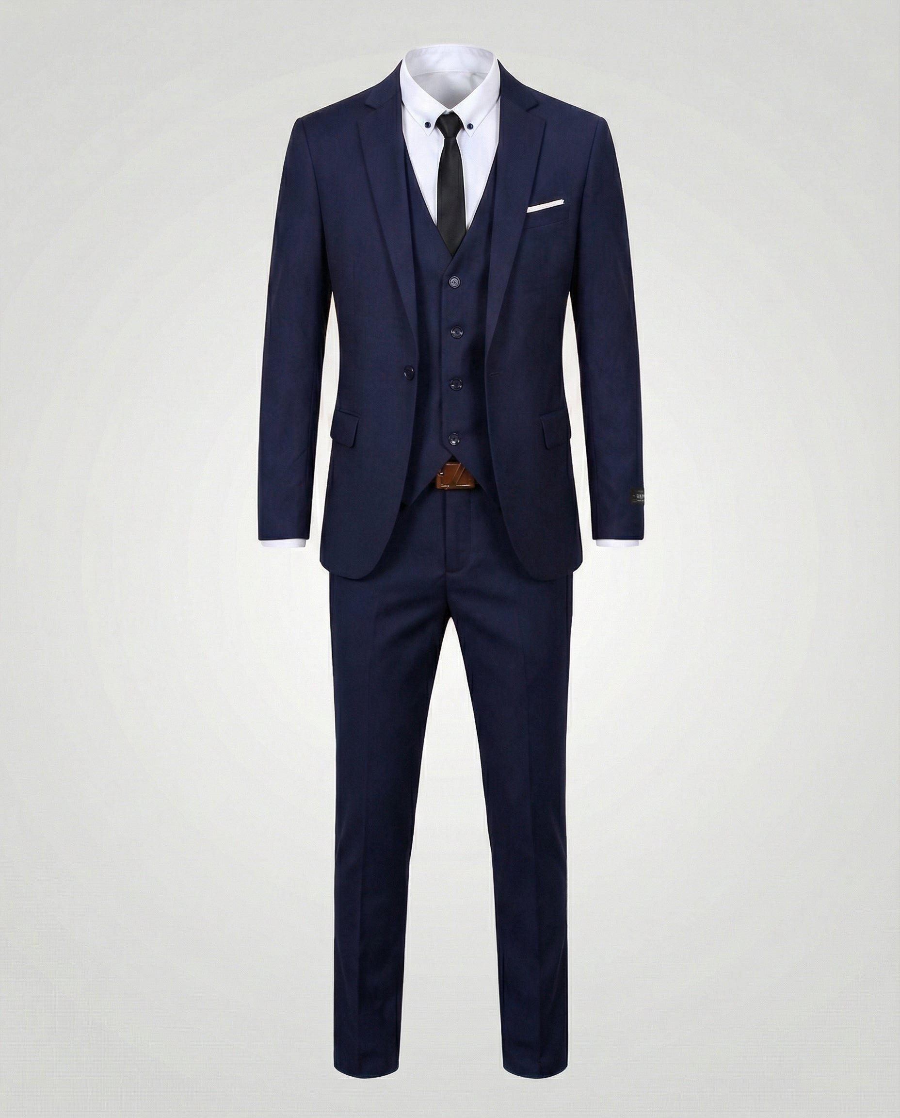 Costume trois pièces veste gilet pantalon bleu marine pour homme