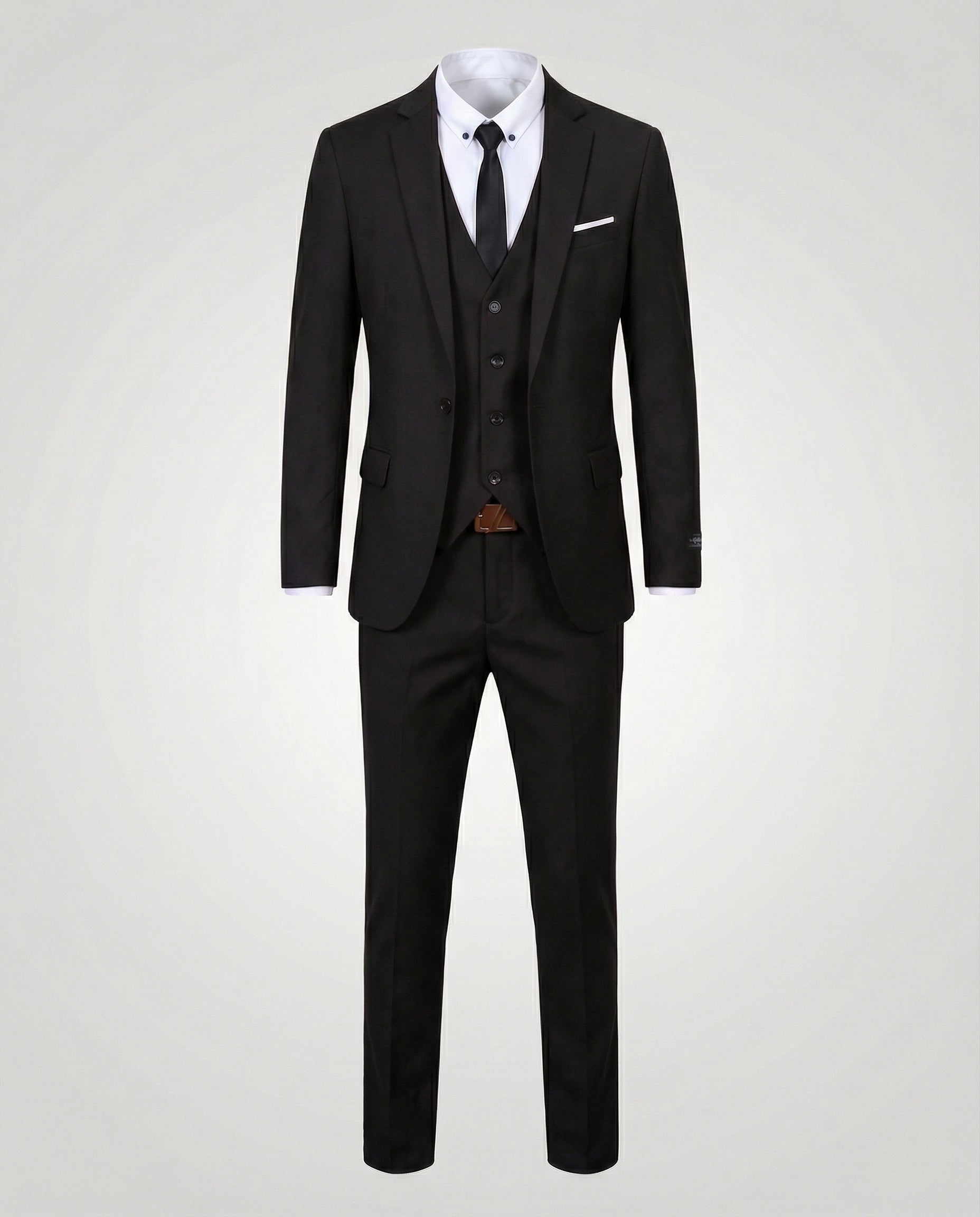 Costume trois pièces veste gilet pantalon noir pour homme