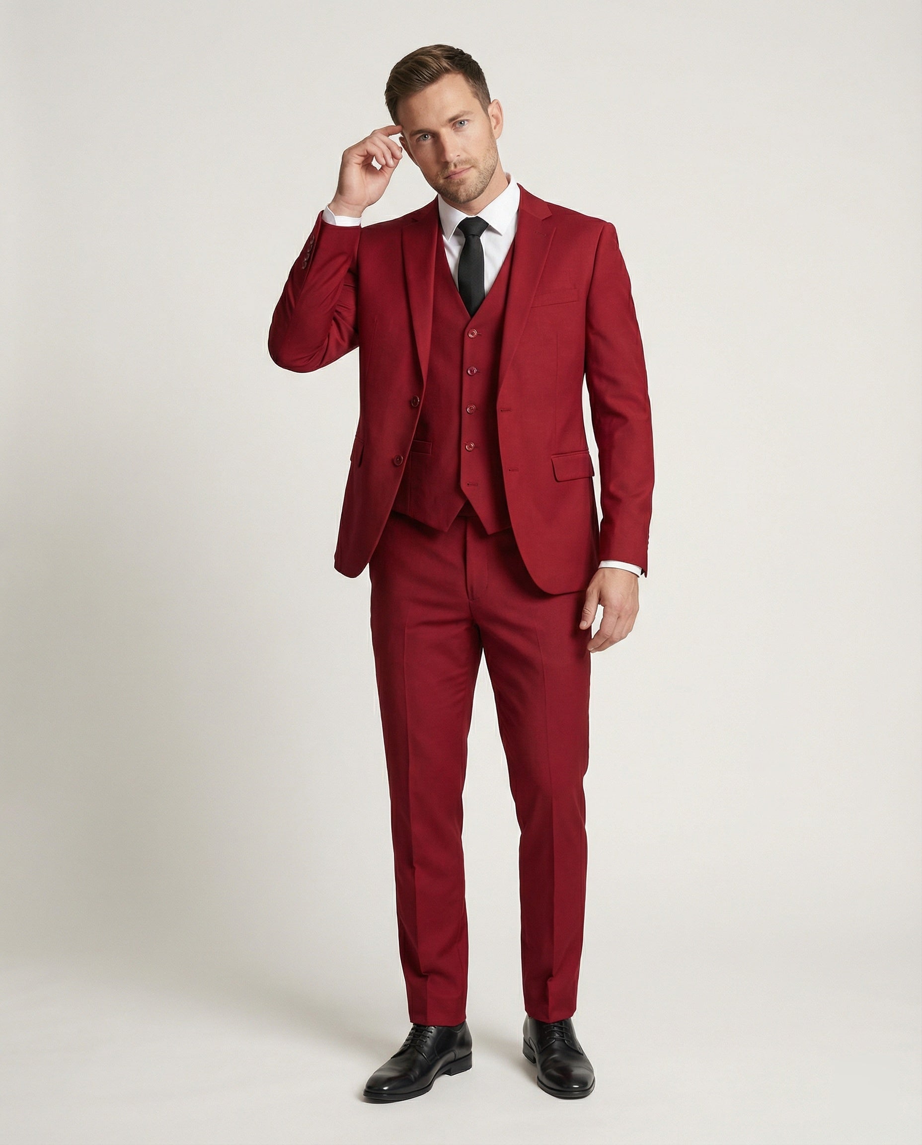 Costume trois pièces veste gilet pantalon rouge pour homme