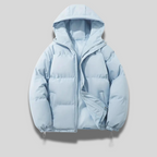 Doudoune courte capuche zippée bleu clair pour femme
