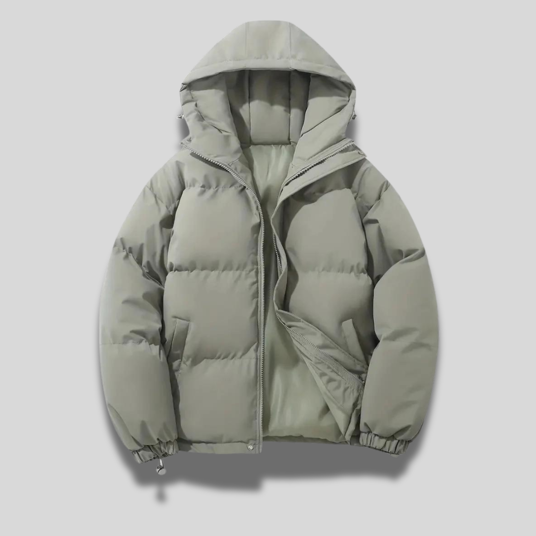 Doudoune courte capuche zippée gris clair pour femme