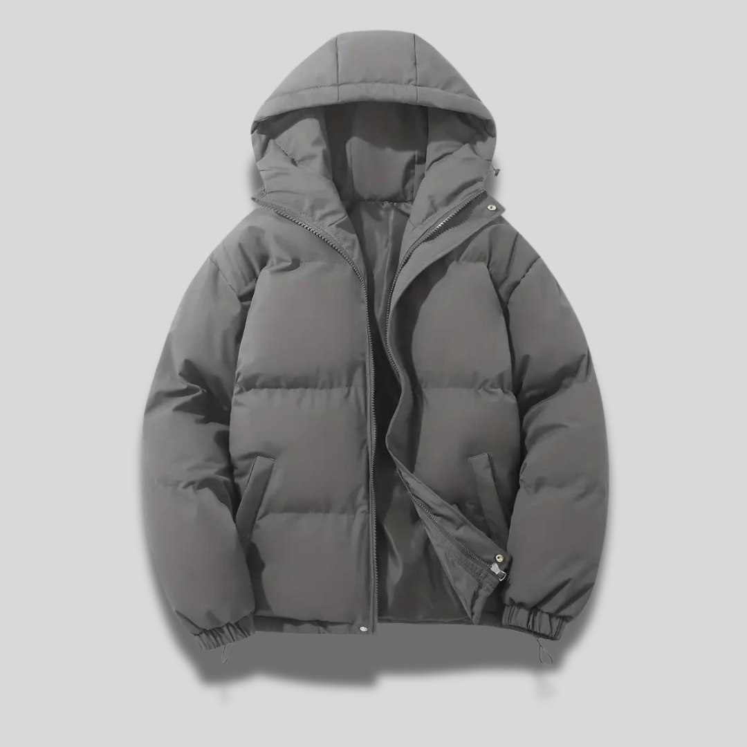 Doudoune courte capuche zippée gris foncé pour femme